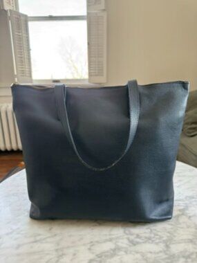 Navy Cuyana Zip Tote and Leather Insert